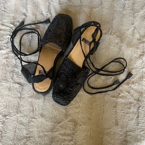 Stuart Weitzman Black Espadrilles with ties.